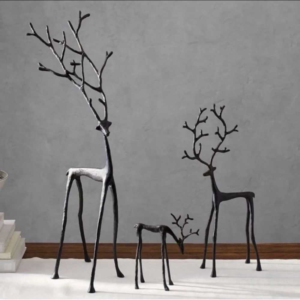 Pottery Barn Bronze Sculpted Reindeer Deer Set of 3 Holiday Christmas NEW